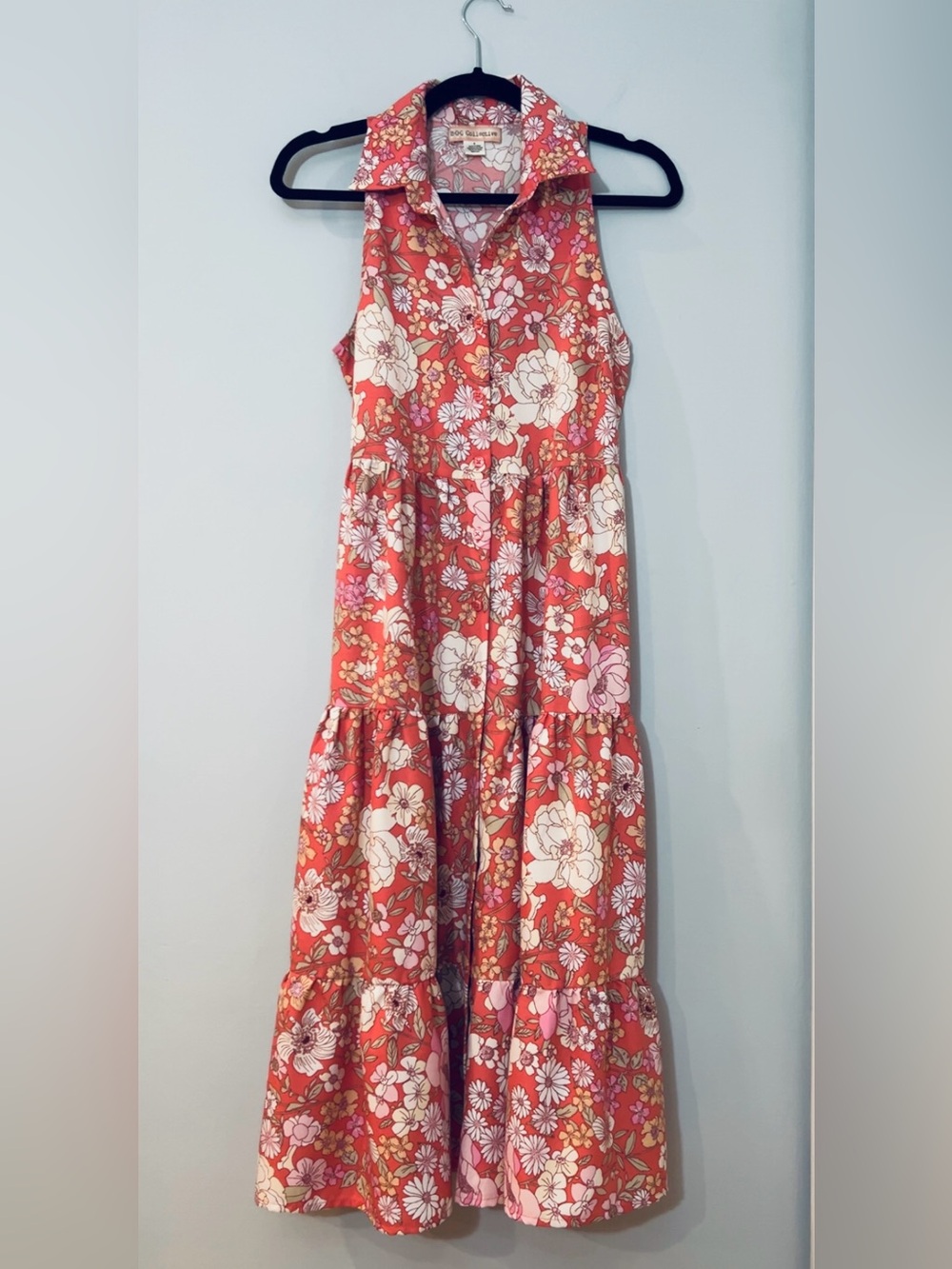 Anthropologie BOG Collective Sleeveless Coral Floral Collared Button Down Dress
